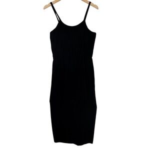 Samantha Black Velvet Midi‎ Sheath Dress Spaghetti Straps USA Made Size 6